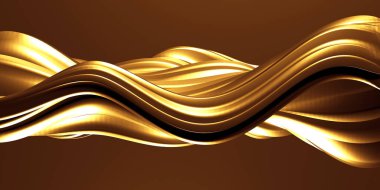 Altın soyut dalgalı sıvı arka plan. 3d resimleme