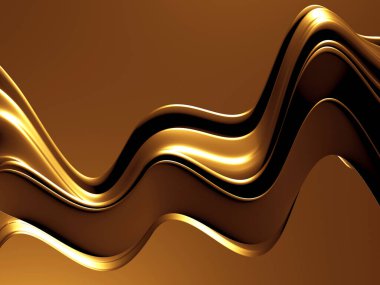 Altın soyut dalgalı sıvı arka plan. 3d resimleme