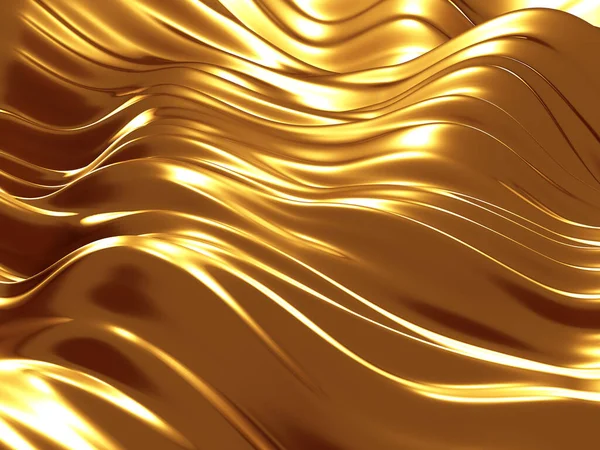 Golden Abstract Wavy Liquid Background Render Illustration — Stock Photo, Image