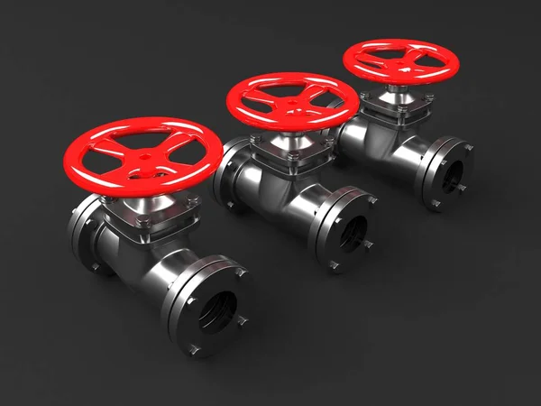 Industrial Pipelines Valves Red Wheels Render — Stock Photo, Image