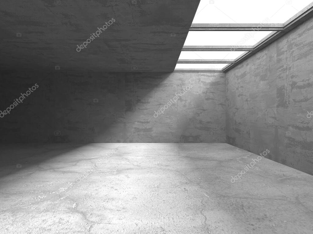 Dark Concrete Wall Architecture. Empty Room. 3d Render Illustration