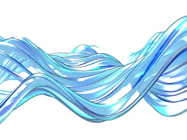 蓝色水波在白色背景上 干净的水晶液体3D渲染 — 图库照片