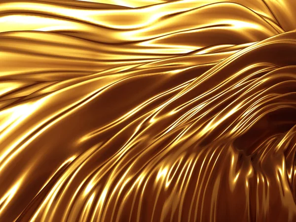 Fundo Líquido Ondulado Abstrato Dourado Renderizar Ilustração — Fotografia de Stock