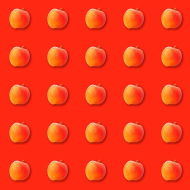 Kırmızı elma tasarımı arka plan. Renkli desen. Üst görünüm