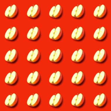 Kırmızı elma tasarımı arka plan. Renkli desen. Üst görünüm