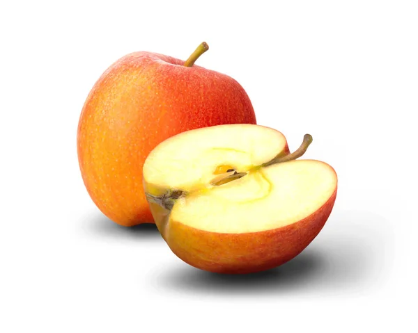 Beyaz Arka Planda Gölgesi Olan Olgun Kırmızı Elma Meyvesi — Stok fotoğraf