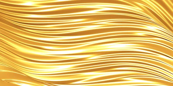 金色抽象波浪状液体背景 3D渲染说明 — 图库照片