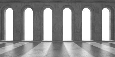Dark Beton Duvar Mimarisi. Boş Oda. 3d Görüntüleme