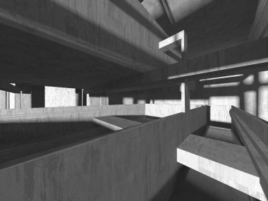 Soyut mimari arka plan. İçi boş beton döşeme. 3d hazırlayıcı