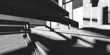 Dark Beton Duvar Mimarisi. Boş Oda. 3d Görüntüleme