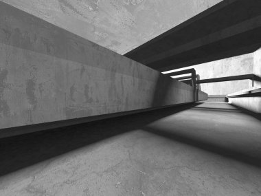 Dark Beton Duvar Mimarisi. Boş Oda. 3d Görüntüleme