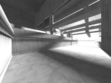 Dark Beton Duvar Mimarisi. Boş Oda. 3d Görüntüleme