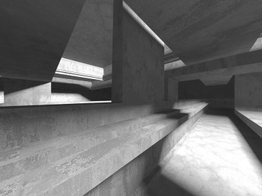 Dark Beton Duvar Mimarisi. Boş Oda. 3d Görüntüleme