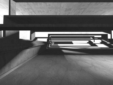 Dark Beton Duvar Mimarisi. Boş Oda. 3d Görüntüleme