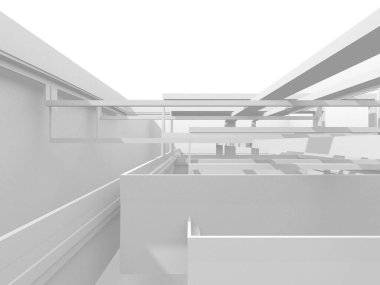 Beyaz Modern Arkaplan. Soyut Bina Konsepti. 3d Hazırlama