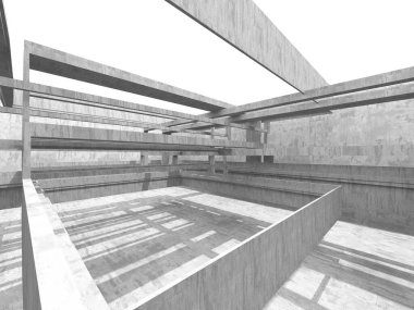 Soyut mimari iç plan. Boş beton oda. 3d hazırlayıcı