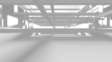 Beyaz Modern Arkaplan. Soyut Bina Konsepti. 3d Hazırlama