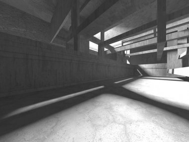 Dark Beton Duvar Mimarisi. Boş Oda. 3d Görüntüleme