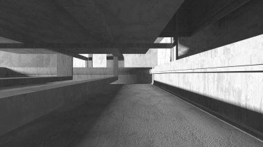 Dark Beton Duvar Mimarisi. Boş Oda. 3d Görüntüleme