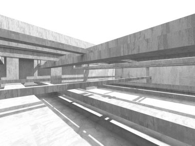 Dark Beton Duvar Mimarisi. Boş Oda. 3d Görüntüleme