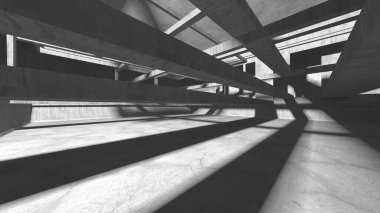 Dark Beton Duvar Mimarisi. Boş Oda. 3d Görüntüleme