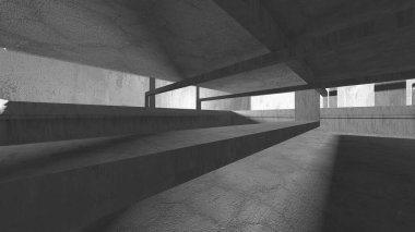 Dark Beton Duvar Mimarisi. Boş Oda. 3d Görüntüleme