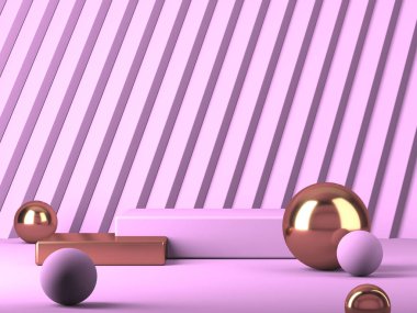 Soyut geometrik arkaplan. Pembe renk. Geometri şekilli podyum ürün sunumu için maket