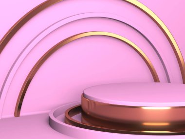Soyut geometrik arkaplan. Pembe renk. Geometri şekilli podyum ürün sunumu için maket