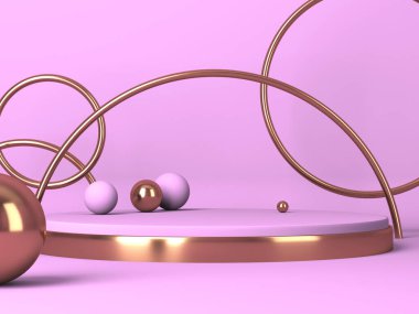 Geometrik formlarla soyut asgari sahne. Pembe krem arka plan. 3d hazırlayıcı
