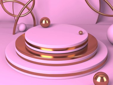 Geometrik formlarla soyut asgari sahne. Pembe krem arka plan. 3d hazırlayıcı