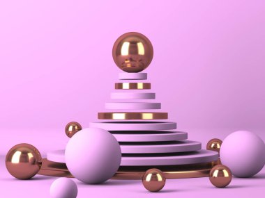 Geometrik formlarla soyut asgari sahne. Pembe krem arka plan. 3d hazırlayıcı