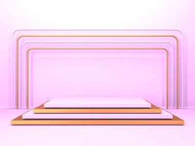 Geometrik formlarla soyut asgari sahne. Pembe krem arka plan. 3d hazırlayıcı