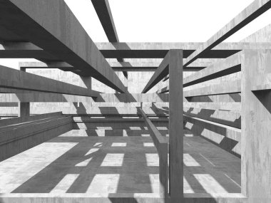 Dark Beton Duvar Mimarisi. Boş Oda. 3d Görüntüleme