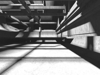 Dark Beton Duvar Mimarisi. Boş Oda. 3d Görüntüleme