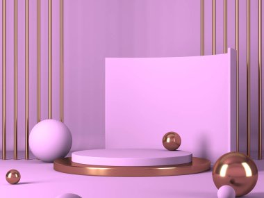 Geometrik formlarla soyut asgari sahne. Pembe krem arka plan. 3d hazırlayıcı