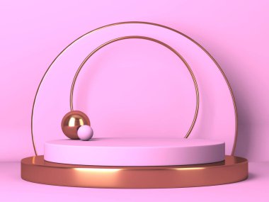 Soyut geometrik arkaplan. Pembe renk. Geometri şekilli podyum ürün sunumu için maket