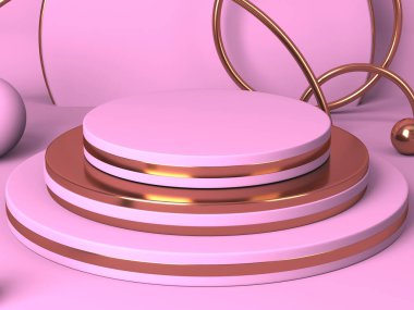 Geometrik formlarla soyut asgari sahne. Pembe krem arka plan. 3d hazırlayıcı