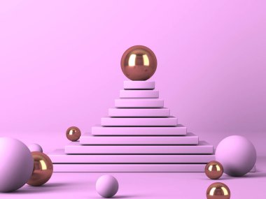 Geometrik formlarla soyut asgari sahne. Pembe krem arka plan. 3d hazırlayıcı