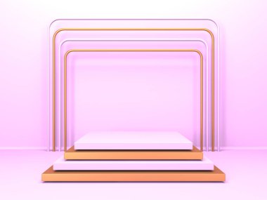 Geometrik formlarla soyut asgari sahne. Pembe krem arka plan. 3d hazırlayıcı