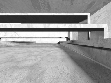 Dark Beton Duvar Mimarisi. Boş Oda. 3d Görüntüleme