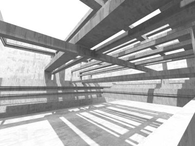 Dark Beton Duvar Mimarisi. Boş Oda. 3d Görüntüleme