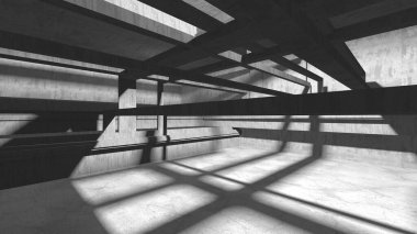 Dark Beton Duvar Mimarisi. Boş Oda. 3d Görüntüleme