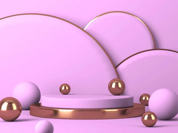 Abstract Minimaal Tafereel Met Geometrische Vormen Roze Crème Achtergrond Renderen — Stockfoto