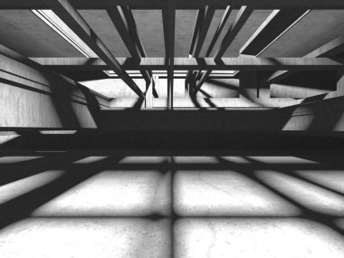 Dark Beton Duvar Mimarisi. Boş Oda. 3d Görüntüleme