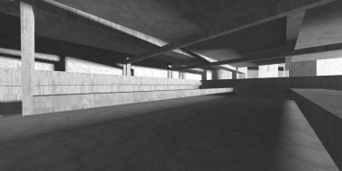 Dark Beton Duvar Mimarisi. Boş Oda. 3d Görüntüleme