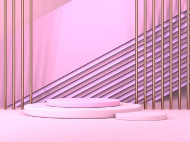 Geometrik formlarla soyut asgari sahne. Pembe krem arka plan. 3d hazırlayıcı
