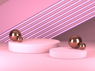 Soyut geometrik arkaplan. Pembe renk. Geometri şekilli podyum ürün sunumu için maket