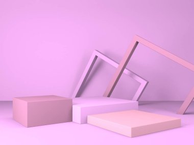 Geometrik formlarla soyut asgari sahne. Pembe krem arka plan. 3d hazırlayıcı