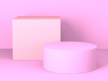 Soyut geometrik arkaplan. Pembe renk. Geometri şekilli podyum ürün sunumu için maket