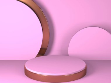 Geometrik formlarla soyut asgari sahne. Pembe krem arka plan. 3d hazırlayıcı